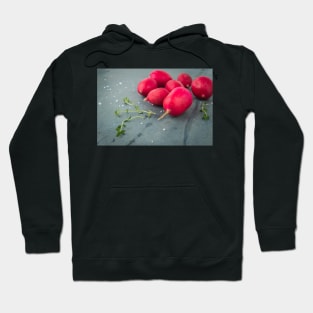 Fresh radishes on vintage background Hoodie